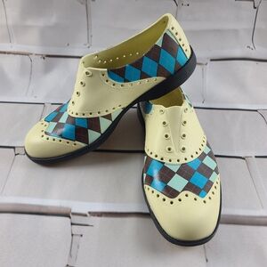 Biion 37.5/7 The Oxford Spikeless Wingtip Rubber Golf Shoes Argyle Plaid